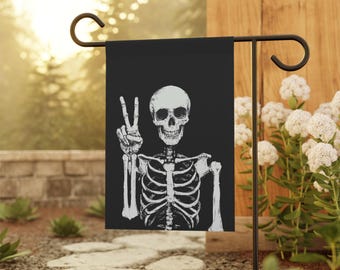 Skeleton Garden Flag, Fall Halloween Decor, Fall Garden Flag, Halloween Garden Flag, Funny Skeletons Home Banner, Pumpkin Season Flag