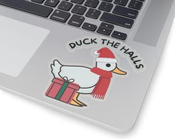 Pegatina de Duck the Halls, divertida pegatina de pato, pato de negocios, pato navideño, juegos de palabras con patos, regalo para amantes de los patos, pegatina para computadora portátil, pegatinas troqueladas