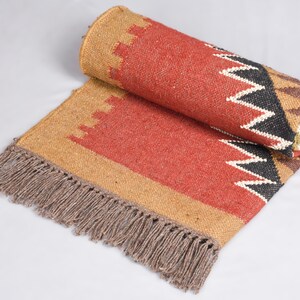 Wool Jute Kilim Rug, Handwoven Flatweave Rug, Bohemian Indian Dhurrie, Navajo Kilim Design Custom Wool & Jute Area Rug Handcrafted Kilim Rug