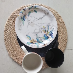 Handmade Braided Jute Placemat: Round Grey Woven Table Mat (12 inch)