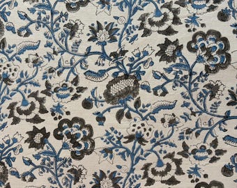 Block Print Duck Canvas Fabric by the Yard, Heavy Cotton Upholstery Fabric, Handmade Floral Print Canvas, Curtain Thick Sewing Fabric