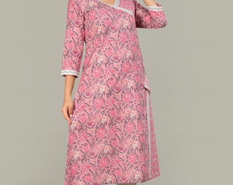 Women's A-line Kurta,Printed Ethnic Tunic,Floral A-line Kurti,Festive A-line Tunic,A-line Kurta for Her,Printed A-line Top,Traditional