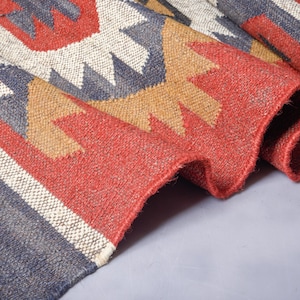 Kilim Rug, Handwoven, Wool and Jute Rug Handmade, Kilim Dhurrie Rug, Traditional Indian jute Area rug Wool And Jute Kilim Dhurrie Rug