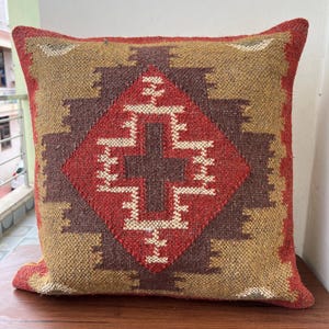Handmade Wool Jute Cushion Cover: Boho Pillow Cover for Sofa