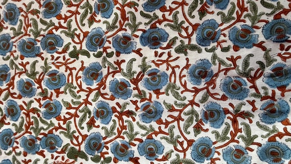Indian Cotton Block Print Fabric, Boho Floral Textile, Upholstery, Cushion & Home Décor Material