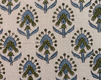 Green Blue Hand Block Print Cotton Fabric by Yard | Home Decor Upholstery Textile