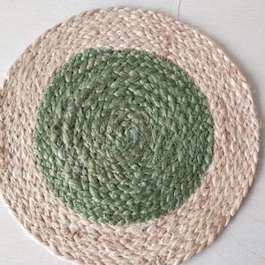 Round Braided handmade jute placemat handwoven green decorative placemat Round Placemat Sets Natural for Dining Table Green 12 inch placemat