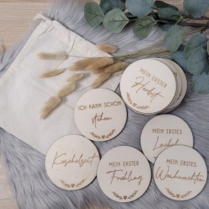 Meilensteinkarten aus Holz | *Zusatz-Set* (Zum Set "Mein erstes Jahr") | Gravur | Baby | 18 Stück | Geschenkidee Babyparty Schwangerschaft