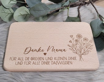 Schneidebrettchen "Danke Mama" aus Holz | Vesperbrett | Brotzeitbrett schöne Botschaften | Mitbringsel | Freundschaft Geschenk | Muttertag