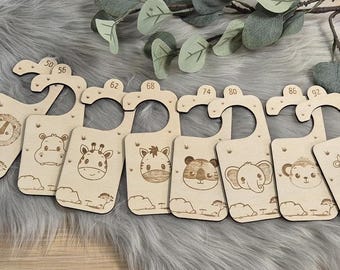 Größentrenner für Gr. 50-92 | Afrika - Tiere Babyschrank | Kinderkleidung Organizer aus Holz | Kleidertrenner | zur Geburt | 8 Stück