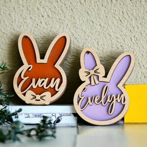 Etichette personalizzate con nome di Pasqua per bambini / Segnaposto personalizzati per Pasqua / Ciondolo con nome personalizzato per cestino di Pasqua a forma di coniglietto / Cartello con nome per cestino di Pasqua