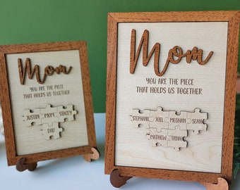 Personalized Mom Puzzle Sign | You are the Piece that holds us together | Mothers Day Puzzle Sign | Custom Engraved Mom Sign | Grandma Gift