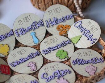 Holiday Milestone Discs | 3D Photo Props, Personalized Baby Gift