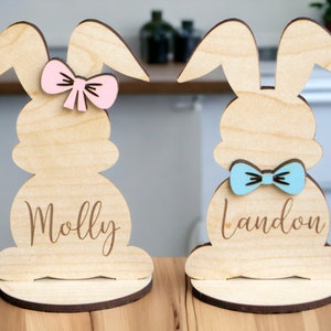 Freestanding Easter Bunny Gift Card Holder Personalized Easter Place Settings Bunny Easter Name Charm Wedding Place Setting Decor image 4