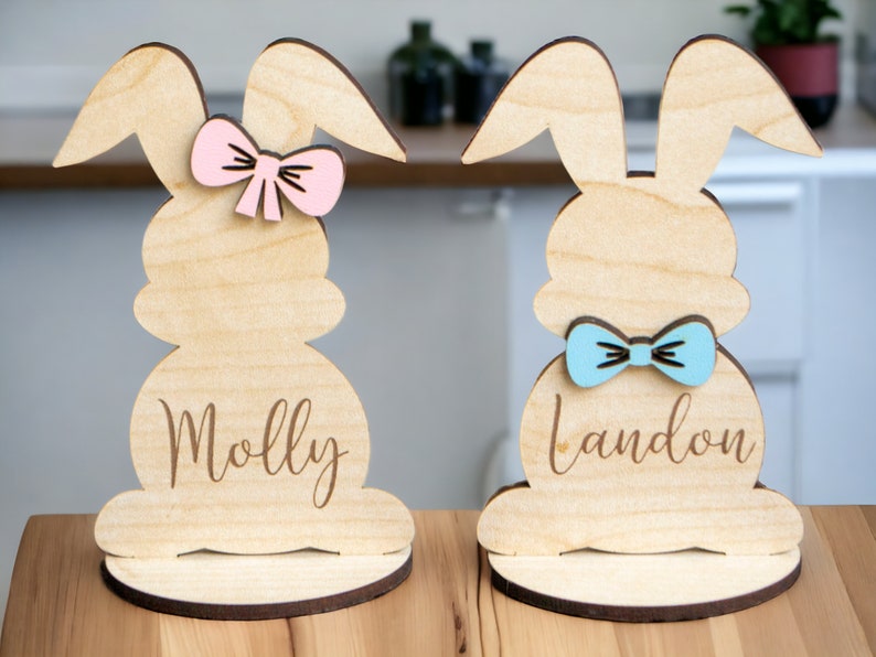 Freestanding Easter Bunny Gift Card Holder Personalized Easter Place Settings Bunny Easter Name Charm Wedding Place Setting Decor image 4