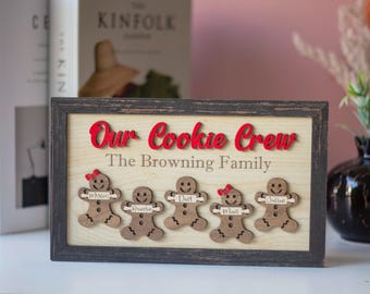 Custom Cookie Crew Plaque, Personalized Gingerbread Family Sign, Christmas Family Decor Gift