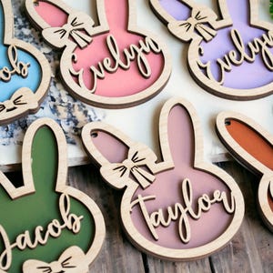 Personalized Easter Basket Tag: Custom Wooden Bunny Name Tag