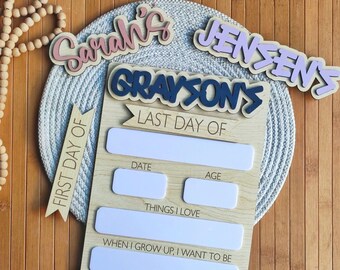 Personalized First and Last Day of School Sign: Photo Prop, Reusable Dry Erase Board