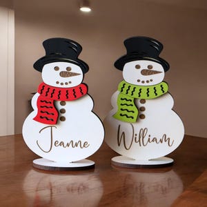 Schneemann-Tischkartenhalter, freistehende Weihnachtstischnamen-Einstellungen, Hochzeit-Ortsnamen, Winter-Tischeinstellungen, Tischkarten