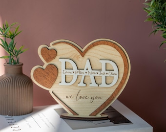 Personalized Wooden Dad Plaque, Heart Family Keepsake, Fathers Day Decor