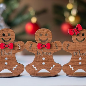 Segnaposto di pan di zenzero indipendenti, decorazione di pan di zenzero personalizzata, apparecchi per la cena di Natale, decorazione di pan di zenzero porta segnaposto
