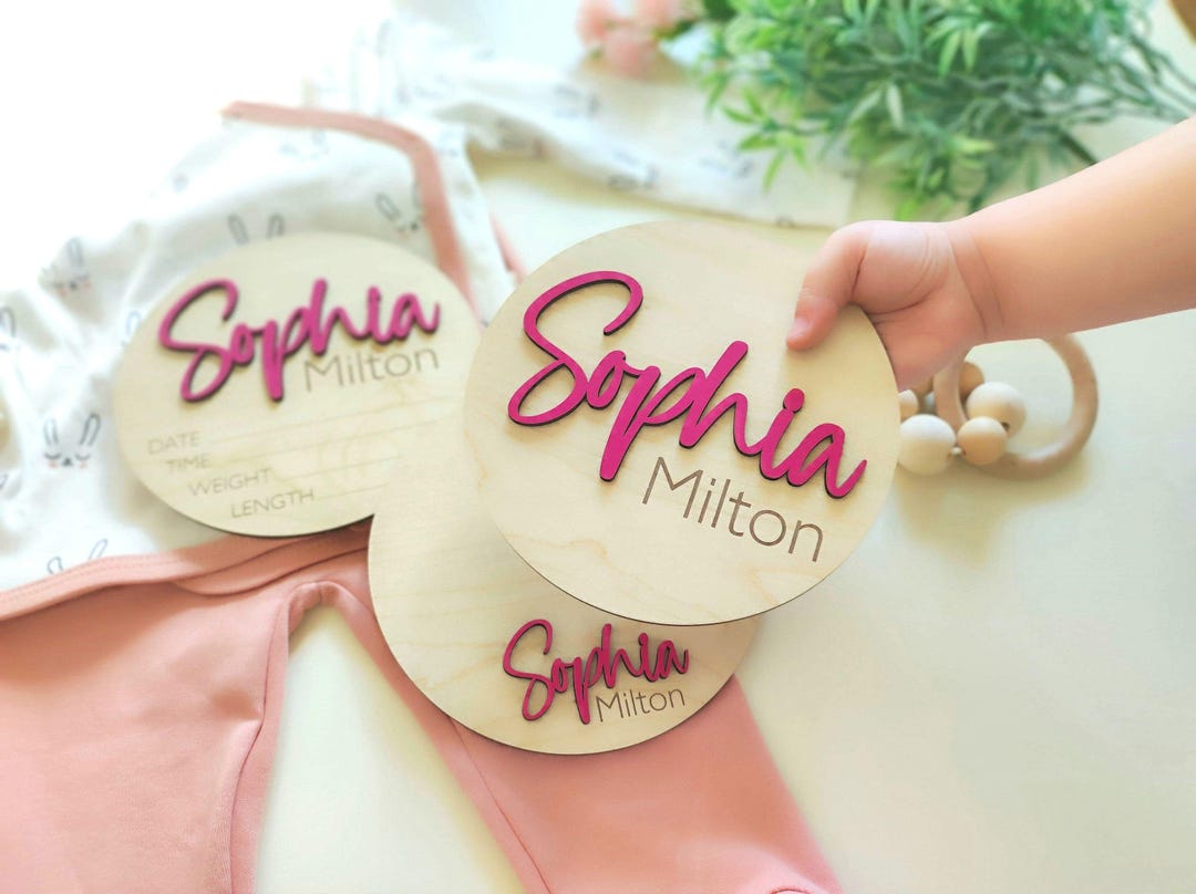 Custom Baby Name Announcement Sign: Wooden Laser Cut Birth Stats - Etsy