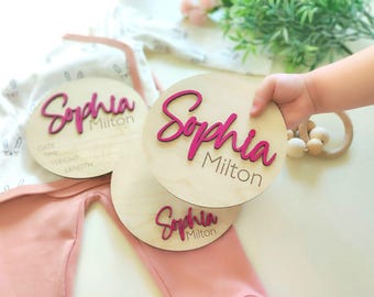 Custom Baby Name Announcement Sign: Wooden Laser Cut Birth Stats