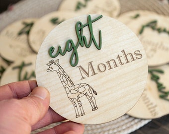 Wooden Monthly Milestone Baby Disc | Baby Milestone Cards | Baby Photo Prop | Monthly Milestone Markers for Baby Photos | Baby Shower Gift