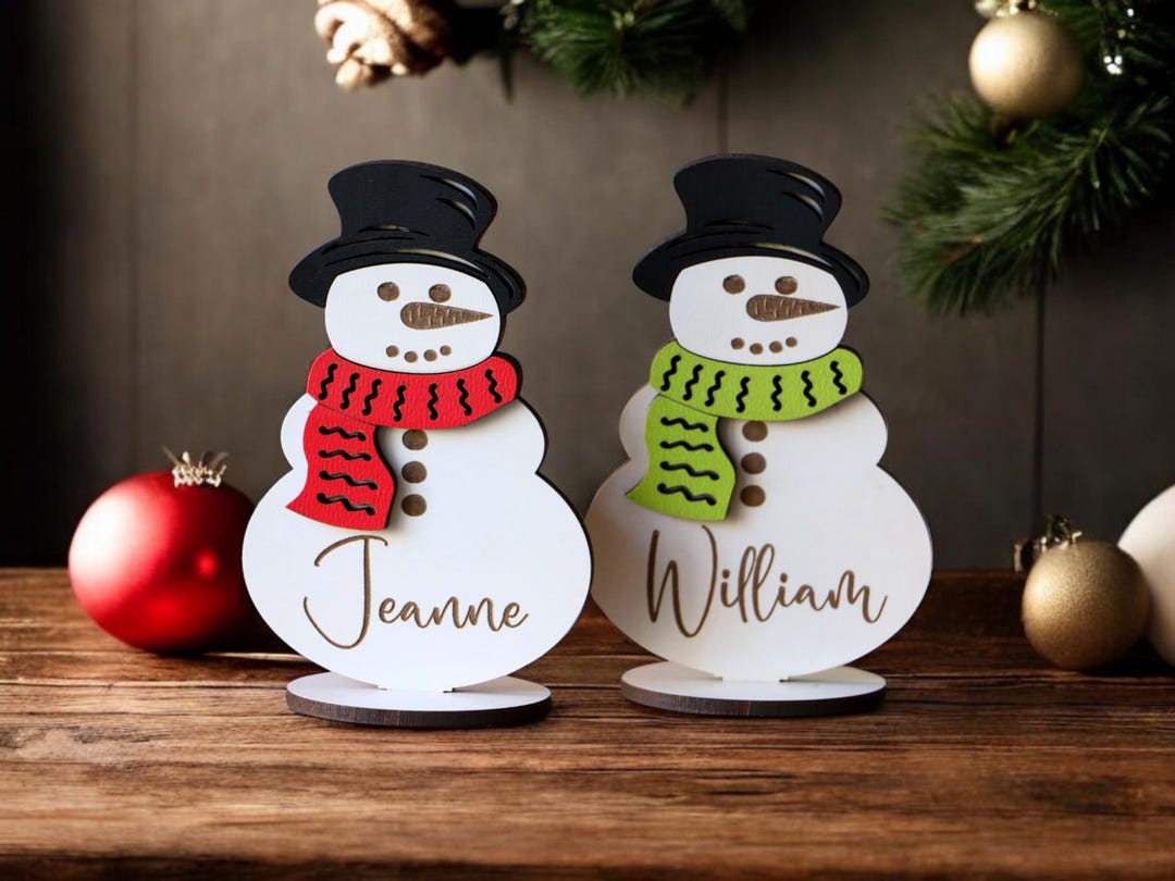 Wooden Snowman Place Cards Christmas Table Decorations | Free Standing ...