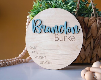 Personalized Baby Birth Announcement Sign | 3D Name, Footprint, Stats (Hospital Prop)