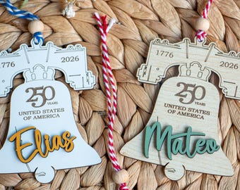 Custom Liberty Bell Name Tag, USA 250 Years, Patriotic Car Mirror Charm Gift Tag