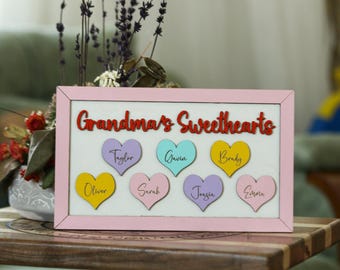 Personalized Grandma's Sweethearts Sign: Grandkids Names, Valentine's Gift