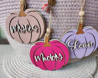Personalized Pumpkin Halloween Basket Tags : 3D Wooden Gift Tags