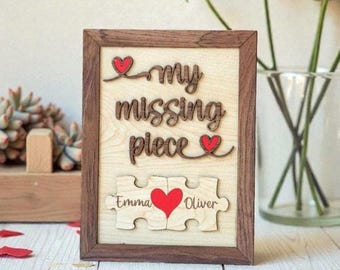 Missing Piece Puzzle Sign, Personalized Wooden Couples Anniversary Gift