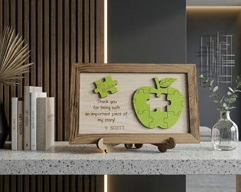 Personalized Teacher Appreciation Gift: Puzzle Piece Apple Sign