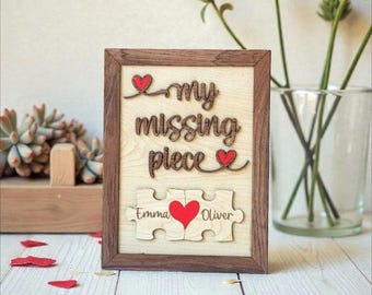 Missing Piece Puzzle Sign, Personalized Wooden Couples Anniversary Gift