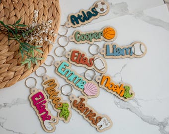 Custom School Bag Tag, Personalized Wooden Name Charm