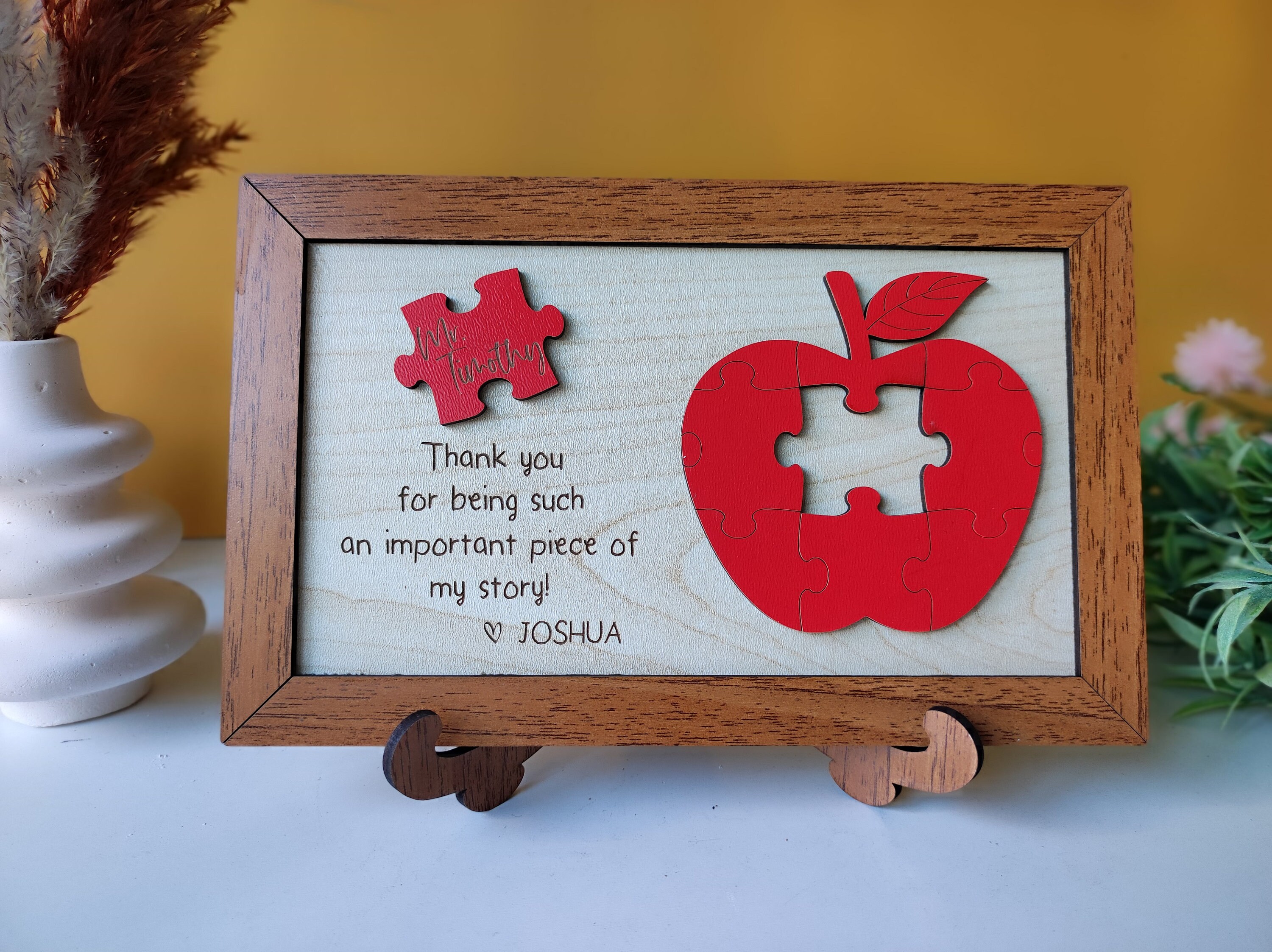 Personalized Teacher Appreciation Gift: Wooden Apple Puzzle Sign - Etsy