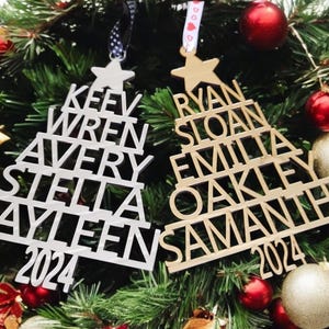 Personalized Family Christmas Ornament: Acrylic Tree with Names, 2025