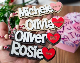 Personalized Valentines Day Basket Tag, Wooden Valentines Keepsake