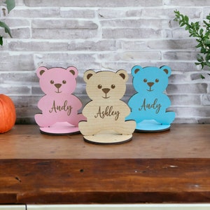 Noms de lieu personnalisés pour baby shower | Décoration de table pour baby shower en forme d'ours en peluche | Marque-places Baby Shower personnalisés
