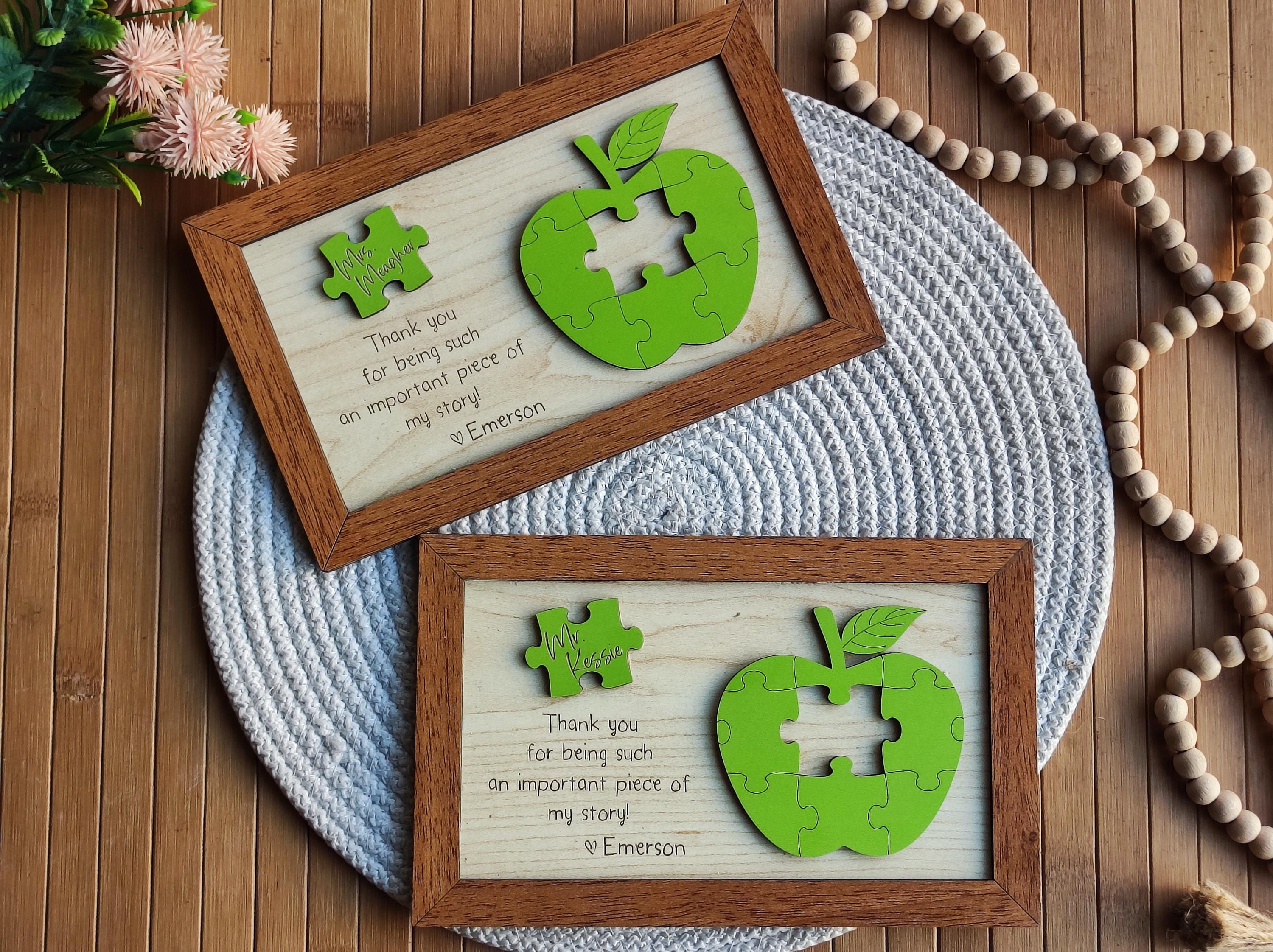 Personalized Wooden Teacher Appreciation Sign: Apple Puzzle Piece Gift ...