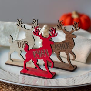 Segnaposto di Natale, segnaposto a forma di renna, biglietto da visita, cartellini con nome di cervo, impostazione dei nomi dei posti, apparecchiatura della tavola di Natale