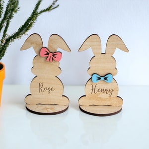 Freestanding Easter Bunny Gift Card Holder Personalized Easter Place Settings Bunny Easter Name Charm Wedding Place Setting Decor image 2