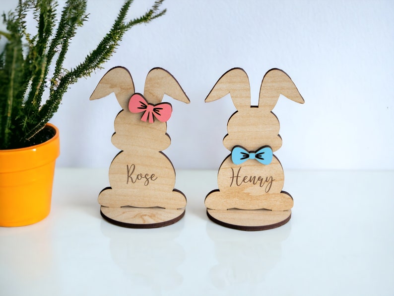 Freestanding Easter Bunny Gift Card Holder Personalized Easter Place Settings Bunny Easter Name Charm Wedding Place Setting Decor image 2
