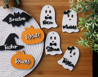 Personalized 3D Pumpkin Halloween Basket Tag: Painted Wooden