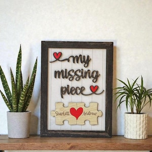 Personalized Missing Piece Puzzle Sign: Rustic Wooden Couples Gift
