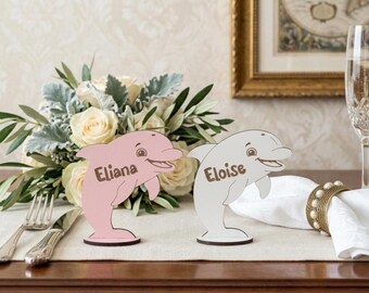 Custom Dolphin Name Place Card, Wedding and Baby Shower Table Setting