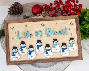 Wooden Christmas Family Snowman Sign: Personalized Snowman Decor