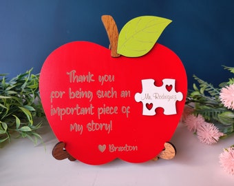 Teachers Appreciation Gifts, Custom Apple Name Sign, Puzzle Piece Apple Name Sign, End of Year Gift, Daycare, Thank you, Back to School Gift